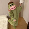倩升網(wǎng)紅風(fēng)大嘴怪連體睡衣女款春秋冬季珊瑚絨可愛(ài)搞怪抽象家居服套裝 2638 綠色大嘴怪 無(wú)鞋款 M 曬單實(shí)拍圖