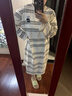 歐迪芬睡裙女士帶胸墊睡衣女100%純棉長(cháng)袖寬松條紋可外穿家居服米白2XL 曬單實(shí)拍圖