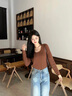 紅蜻蜓t恤女長(cháng)袖氣質(zhì)上衣高級感2026年春季新款款女裝修身打底針織衫女 麥咖色 均碼 （80-135斤） 曬單實(shí)拍圖