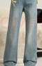 浪莎復古藍色牛仔褲女梨形身材秋冬加絨保暖寬松直筒褲顯瘦窄版闊腿褲 曬單實(shí)拍圖