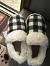 樸西月子鞋女款棉鞋室內家居女士棉拖鞋包跟保暖冬季毛絨拖鞋女情侶款 黑白格 45 【44-45】 曬單實(shí)拍圖