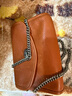 裘真信封包女鏈條斜挎單肩包休閑復古小包植鞣頭層牛皮包包 焦糖色-小號 曬單實(shí)拍圖