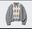 優(yōu)衣庫女裝菱格圓領(lǐng)針織衫/毛衣毛衫482645 03 灰色 S /155/80A 曬單實(shí)拍圖