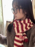 恬飾圍巾女紅色條紋蝴蝶結蘋(píng)果毛絨針織秋冬季學(xué)生加厚氛圍感新年春節 紅色蘋(píng)果條紋圍巾 曬單實(shí)拍圖