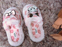 果殼（Gukoo）拖鞋女冬季迪士尼瑪麗貓可愛(ài)毛毛地板拖居家拖鞋  淺霧粉 38-39 曬單實(shí)拍圖