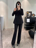 新中式國風(fēng)西裝套裝女2026新款高級感氣質(zhì)通勤職業(yè)西服正裝工作服 黑色西裝+闊腿褲 【褲長(cháng)102~106c L 建議108-117斤 曬單實(shí)拍圖