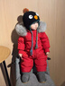 G.duck嬰兒連體羽絨服男女童寶寶外出服爬服哈衣冬季加厚嬰幼兒童裝套裝 中國紅 加絨 灰色狐貍毛領(lǐng) 80 (建議身高70-80cm) 曬單實(shí)拍圖