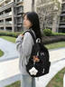 匡睿燈芯絨書(shū)包初高中生女韓系ins大容量旅行背包高顏值大學(xué)生雙肩包 黑色蝴蝶結（帶藍眼星星掛件） 曬單實(shí)拍圖