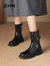 ZHR短靴女潮酷厚底加絨牛仔女靴復古圓頭騎士靴子女 BL306A 黑色 36 曬單實(shí)拍圖