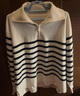 MUJI女式 米蘭諾羅紋編織 半拉鏈毛衣 米白色條紋 L 曬單實(shí)拍圖