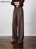 Olrain歐芮兒醋酸針織休閑褲女裝秋季新款通勤寬松顯瘦長(cháng)褲 咖色 M 160/68A/M 曬單實(shí)拍圖