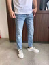 高端牛仔褲男潮牌修身小腳褲彈力休閑潮流百搭男士九分褲夏季薄款 淺藍色【彈力棉】 常規 29 【腰圍2尺2】 曬單實(shí)拍圖