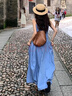 小野七天藍色無(wú)袖法式背心連衣裙子女純欲夏季2025新款海邊度假氣質(zhì)長(cháng)裙 藍色 M 曬單實(shí)拍圖