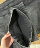 初語(yǔ)懷舊復古雪花藍純棉牛仔褲女2024年秋冬新款解構分割闊腿褲 黑灰色 26 曬單實(shí)拍圖