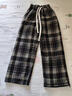 ARTFULMOM英國孕婦褲冬外穿加厚2025新款加絨闊腿褲格子保暖棉褲子孕婦冬裝 黑格【春秋款】 XL 曬單實(shí)拍圖