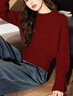 唐獅（TonLion）2025秋冬季毛衣女收腰寬松簡(jiǎn)約風(fēng)設計圓領(lǐng)套頭外穿紅色新年款 曬單實(shí)拍圖
