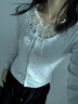 衣然呈品長(cháng)袖T恤女春季蕾絲拼接假兩件單排扣獨特絕美上衣甜美打底衫女裝 藍色 M 【建議90-110斤】 曬單實(shí)拍圖