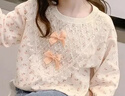 女童秋裝衛衣2025新款兒童洋氣女孩春秋季長(cháng)袖碎花蝴蝶結寬松上衣 550-24-67【桔色】 150 曬單實(shí)拍圖