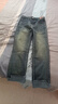 軒萊雅高腰撞色皮牌煙管牛仔褲女春秋季新款修身窄版毛邊翻邊復古小個(gè)子 水泥灰 M 曬單實(shí)拍圖