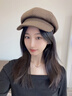 七色紡貝雷帽女秋冬季帽子女八角帽女士報童畫(huà)家帽鴨舌貝雷帽 咖啡色 曬單實(shí)拍圖