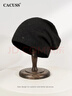 CACUSS帽子女秋冬季堆堆套頭冷帽保暖針織帽大頭圍包頭帽防風(fēng)毛線(xiàn)帽黑色 曬單實(shí)拍圖