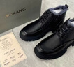 Aokang棉鞋男士冬季加絨保暖羊毛牛皮鞋雪地馬丁靴皮鞋  黑色系帶  39   曬單實(shí)拍圖