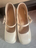 達芙妮（DAPHNE）婚禮增高小個(gè)子超高跟鞋女時(shí)尚粗跟淺口瑪麗珍鞋女皮鞋 米色 35 曬單實(shí)拍圖