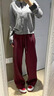 拉夏貝爾（La Chapelle）馬年紅色闊腿休閑褲女2026秋冬季新款高腰垂感加絨加厚保暖直筒褲 曬單實(shí)拍圖