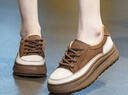 TLOUU時(shí)尚女鞋2026新款頭層牛皮軟底單鞋女百搭厚底休閑鞋透氣運動(dòng)板鞋 棕色 38 曬單實(shí)拍圖