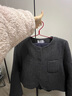 晚白2026春季百搭重要場(chǎng)合小香風(fēng)外套顯瘦保暖綿羊毛夾棉格雷灰短外套 深灰色 M 曬單實(shí)拍圖
