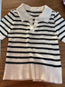 京多夢(mèng)女裝夏季新款時(shí)尚條紋冰絲針織衫正肩短袖T恤顯瘦Polo領(lǐng)短款上衣 杏色 均碼 杏色(85-125斤） 曬單實(shí)拍圖