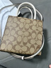 蔻馳（COACH）女包 MINI CALLY單肩手提包托特包琴譜包風(fēng)琴包 卡其色配白色5693IMDJ8 曬單實(shí)拍圖