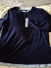 逸陽(yáng)假兩件T恤女春秋新款修身正肩顯瘦圓領(lǐng)撞色內搭打底衫上衣 藏青色 2XL 曬單實(shí)拍圖