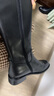 康莉（COMELY）牛皮騎士靴女秋冬季圓頭粗跟不過(guò)膝加絨長(cháng)筒靴子 黑色 38 曬單實(shí)拍圖