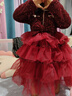 富羅迷女童連衣裙冬季甜美小香風(fēng)公主裙小女孩新年周歲網(wǎng)紗裙 酒紅 130 曬單實(shí)拍圖