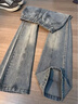 棉幻 MIAN HUAN美式斜切微喇牛仔褲男秋冬季高街寬松潮流顯瘦闊腿直筒休閑長(cháng)褲子 懷舊藍 XL 曬單實(shí)拍圖