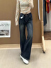 魯雅爾美式高街微喇牛仔褲女春秋季雙紐扣潮流百搭小個(gè)子顯瘦喇叭長(cháng)褲子 藍灰色 L 曬單實(shí)拍圖