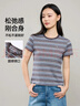 逸陽(yáng)（ESE-Y）橫琴島條紋短袖T恤女2026春新款撞色圓領(lǐng)正肩顯瘦內搭打底衫 藍條 XL 曬單實(shí)拍圖