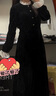 香影赫本風(fēng)黑色仿絲絨連衣裙女2026春季新款木耳邊拼接法式收腰裙 黑色 S 155/80A/85-95斤 曬單實(shí)拍圖