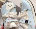 加絨可愛(ài)貓咪德訓鞋女2025冬季學(xué)生軟底休閑運動(dòng)鞋輕便阿甘小白鞋 藍色 37 曬單實(shí)拍圖