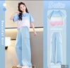 優(yōu)優(yōu)1點(diǎn)（Yoyo one）女童運動(dòng)夏套裝2026新款兒童冰絲速干工裝褲薄款大童休閑夏季短袖 15029藍色+18897藍漸變粉 150 150cm 曬單實(shí)拍圖