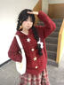 OVE兒童冬裝套裝洋氣長(cháng)裙女童圣誕好看兩件套女大童冬季毛衣半身裙子 4553紅色長(cháng)裙 130 cm 曬單實(shí)拍圖