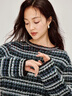 茵曼（INMAN）復古撞色條紋毛衣2026春女裝新款短款長(cháng)袖上衣 黑綠色 XL 曬單實(shí)拍圖