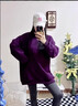 加絨衛衣女秋冬新款寬松慵懶風(fēng)圓領(lǐng)套頭中長(cháng)款外套 醬紫色（加絨） XL 170-175cm 140-170斤 曬單實(shí)拍圖