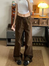 卡圖弛美拉德斜切牛仔褲男春秋季寬松潮流直筒工裝高街vibe修身顯瘦褲子 咖啡色 XL 曬單實(shí)拍圖