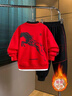 貝伊萌【馬力全開(kāi)】男童套裝加絨男童中大童紅色新年服冬休閑衛衣兩件套 紅色 160 (145-155CM，90-105斤) 曬單實(shí)拍圖