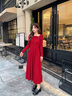 秋水伊人新年戰袍法式復古風(fēng)收腰連衣裙2025年冬紅色珍珠扣針織裙 曬單實(shí)拍圖