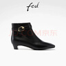 FED小方頭時(shí)裝靴冬季新款女靴簡(jiǎn)約真皮靴黑色短靴女款S1009-CA016 曬單實(shí)拍圖