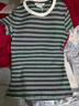 UR秋季新款女裝休閑撞色條紋修身短袖T恤UYY450252+ 綠色條紋 S 曬單實(shí)拍圖