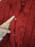 香影新年紅色毛衣開(kāi)衫女2026春季新款含羊毛鏤空提花短款針織上衣 紅色 上衣 S 155/80A/85-95斤 曬單實(shí)拍圖